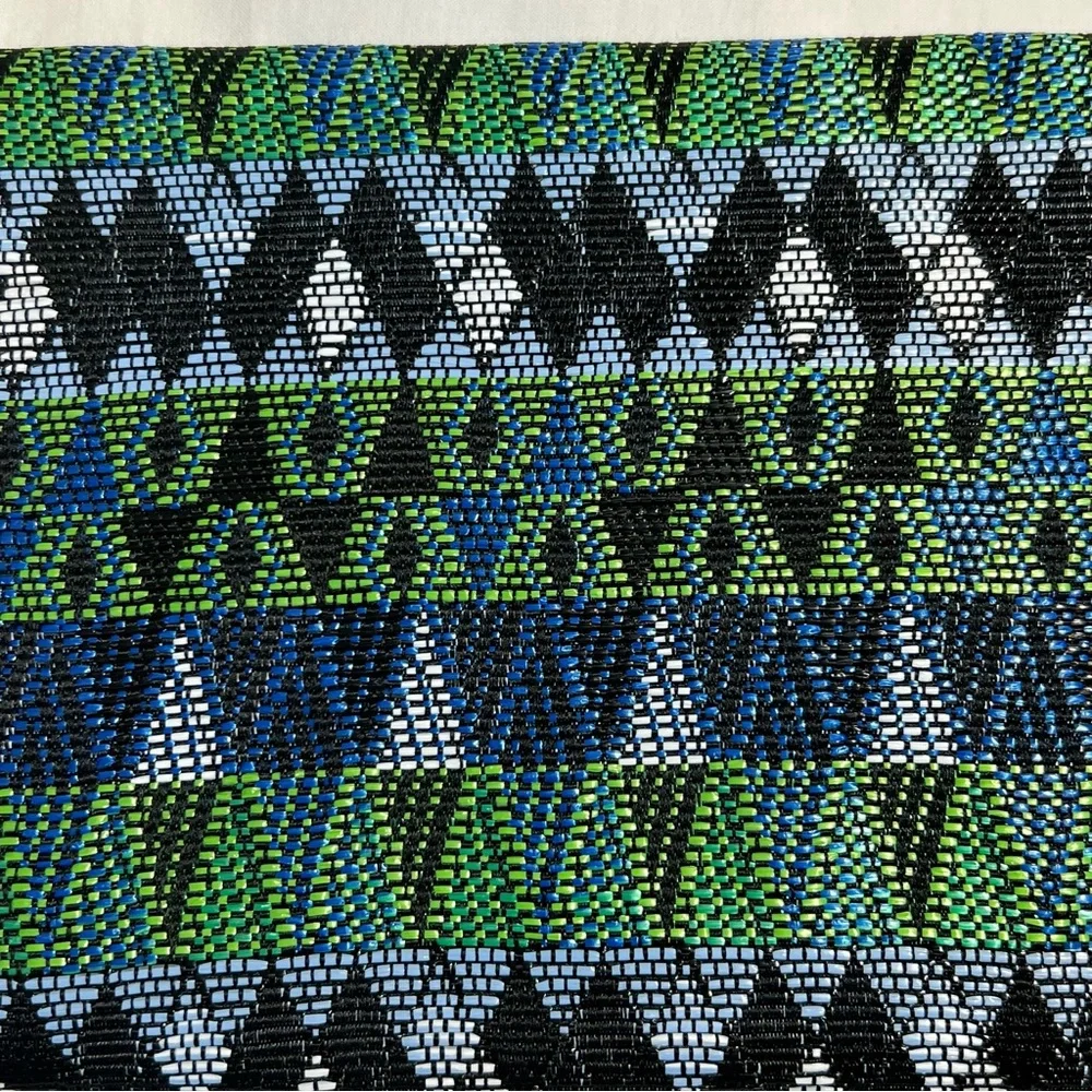 Woven Clutch Bag Wristlet Blue/Green/Black‎ Geometric Abstract Pattern